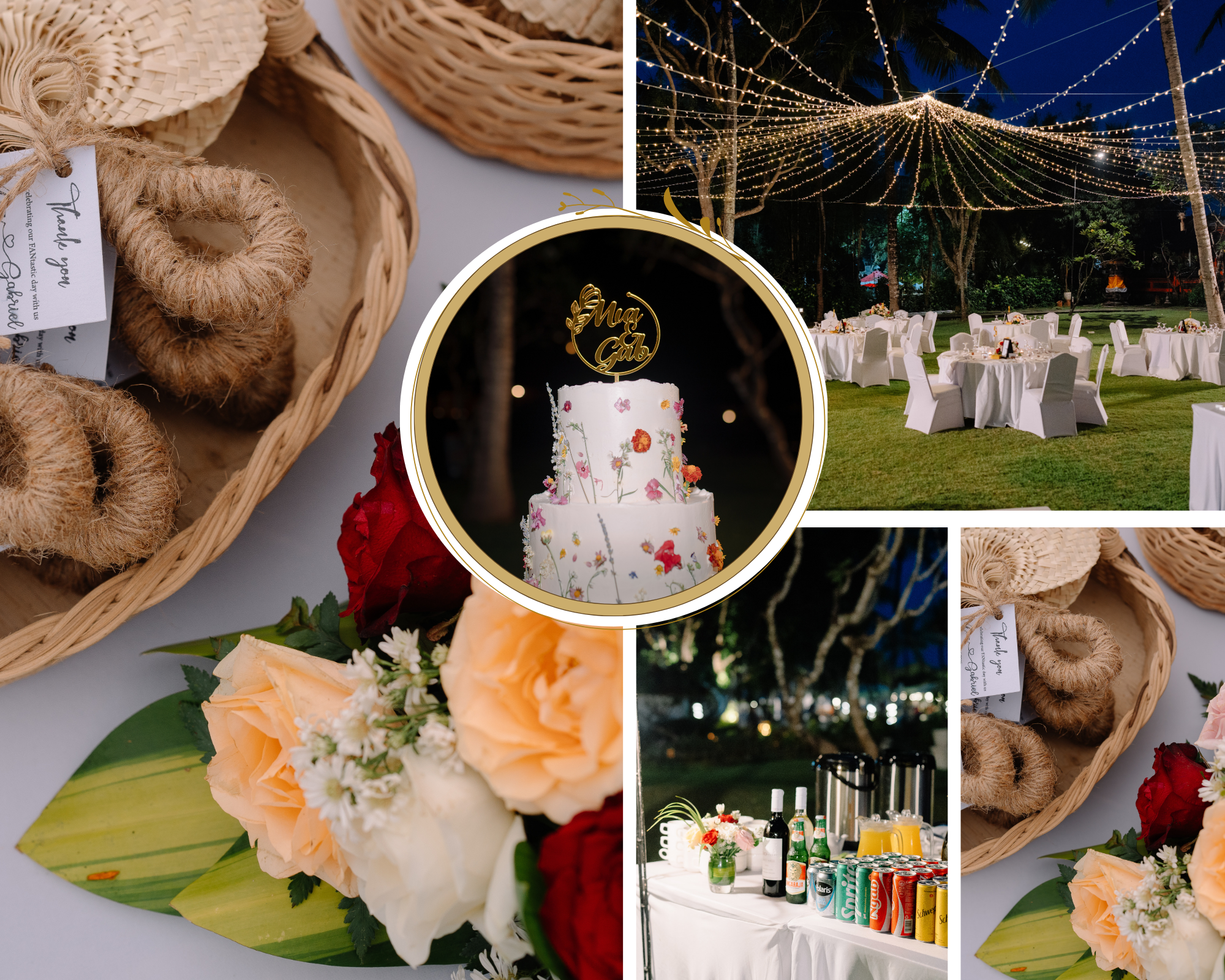 Brown & green simple wedding photo collage
