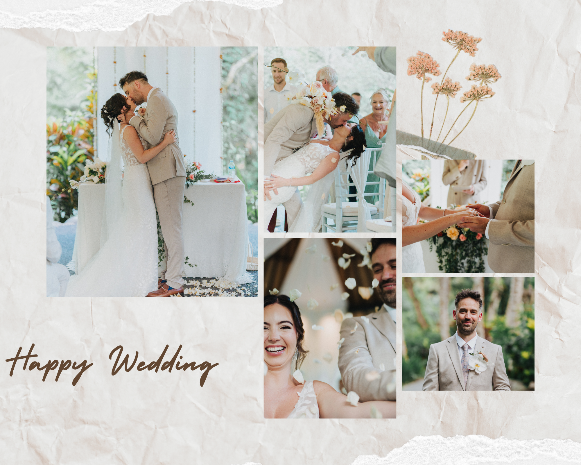 Brown Aesthetic Wedding Anniversary Photo Collage