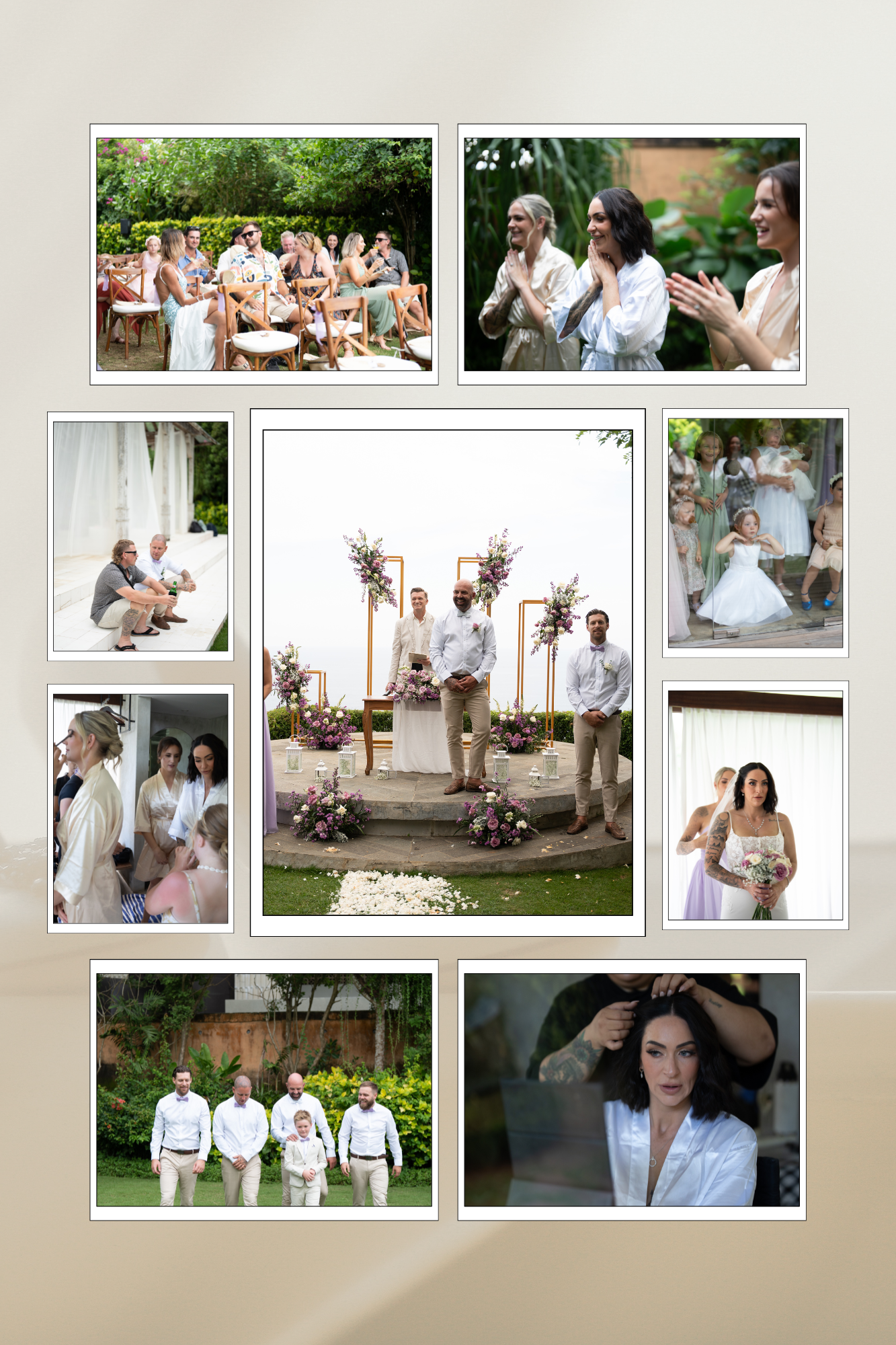 White and Beige Rustic Wedding Day Photo Collage